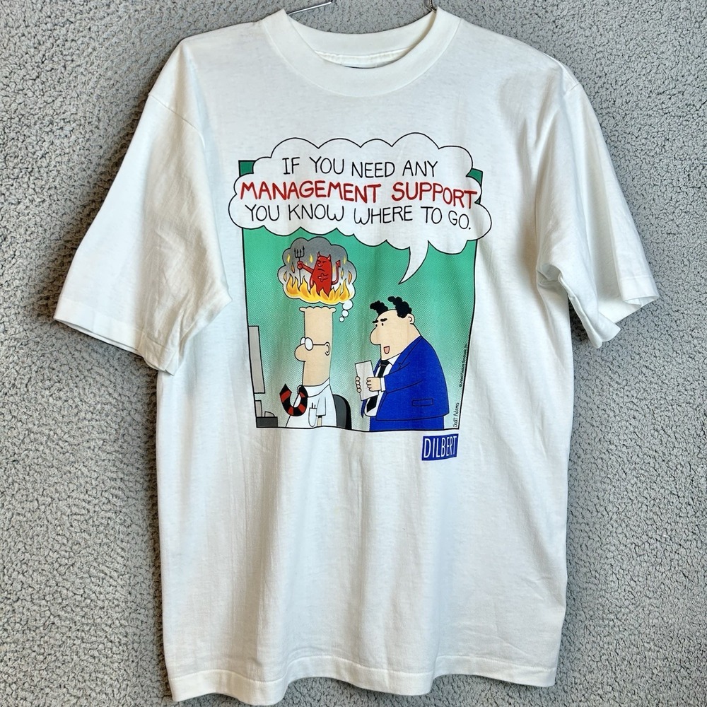 VTG Dilbert Management Comic T-Shirt Men's Large 90s Scott Adam's Humor Nerdy T